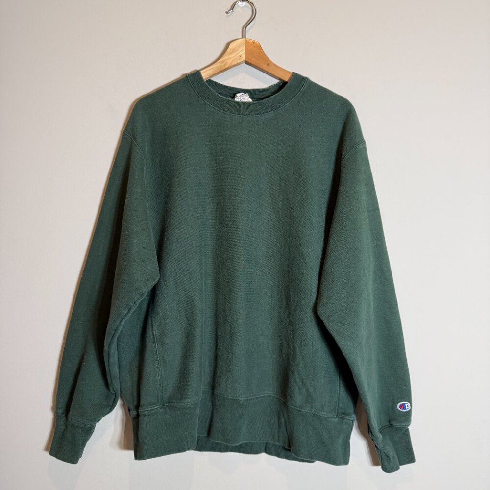 Vintage Champion Reverse Weave Crewneck Sweatshirt Pullover Men's Large Green - Picture 2 of 11
